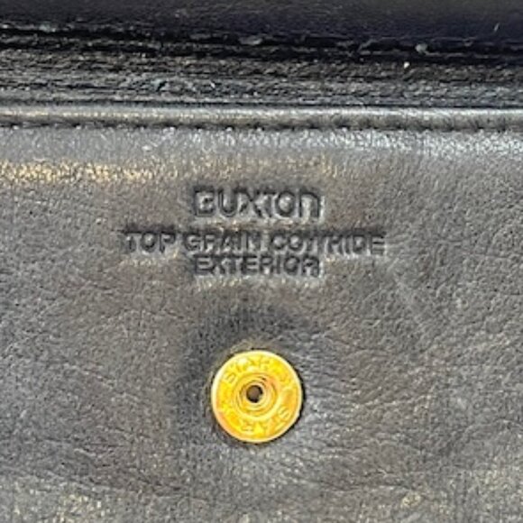 VTG Buxton Black Cowhide Leather Trifold Wallet Credit Card Slots 5.5"x3.25" - Picture 10 of 16